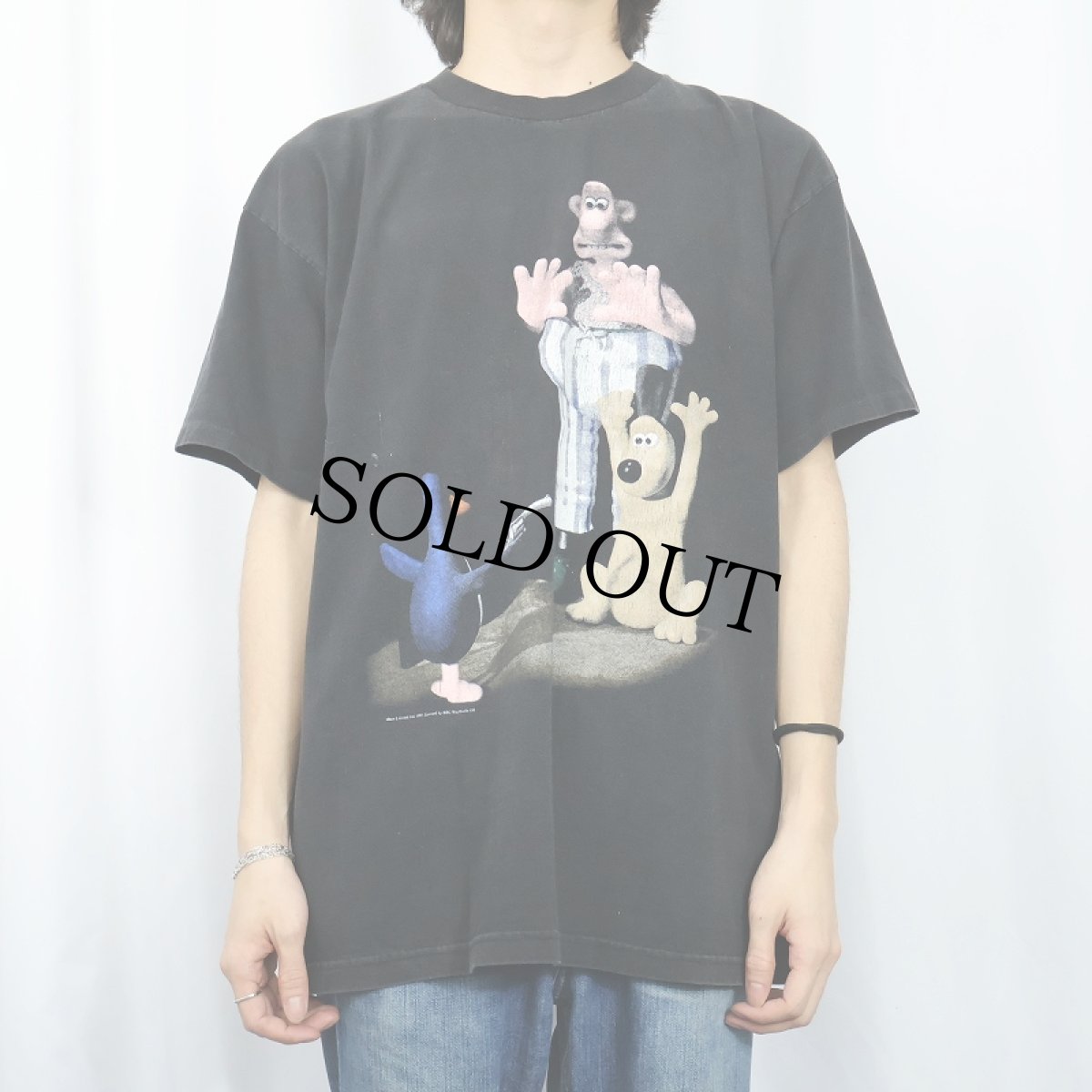 画像2: 90's WALLACE & GROMIT キャラクタープリントTシャツ BLACK XL (2)