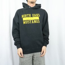 画像2: 80's JERZEES USA製 "NORTH OAKS MUSTANGS" プリントスウェットフーディー BLACK L (2)