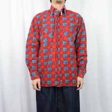 画像2: 80's SAUGATUCK チェック柄 プリントネルシャツ M (2)