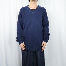 画像2: 90's LANDS' END USA製 Vネック コットンニットセーター L (2)