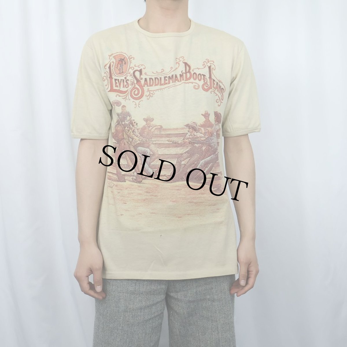 画像3: 70's Levi's "Saddleman Boot Jeans" 染み込みプリントTシャツ L 袋付き DEADSTOCK (3)