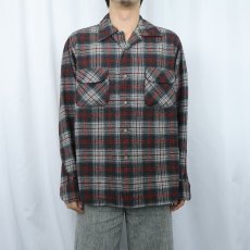 画像2: 50〜60's PENDLETON オンブレーチェック柄 ウールオープンカラーシャツ L (2)