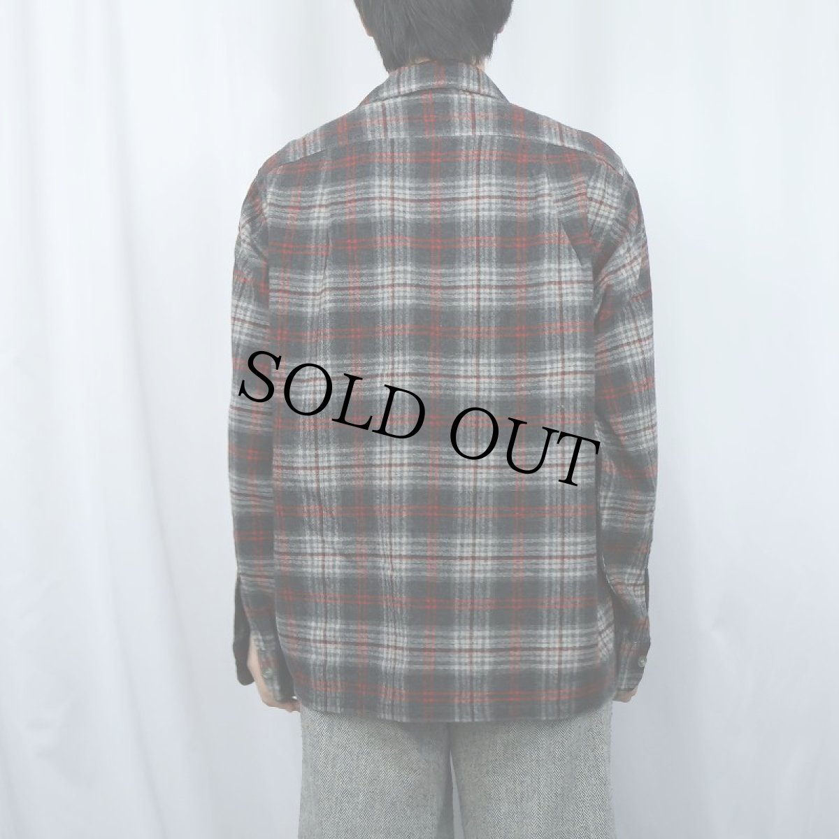 画像3: 50〜60's PENDLETON オンブレーチェック柄 ウールオープンカラーシャツ L (3)
