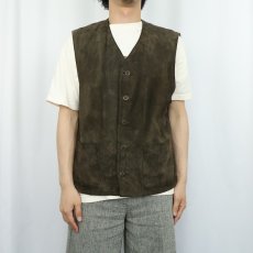 画像2: BANANA REPUBLIC スエードレザー切り替え ベスト L (2)