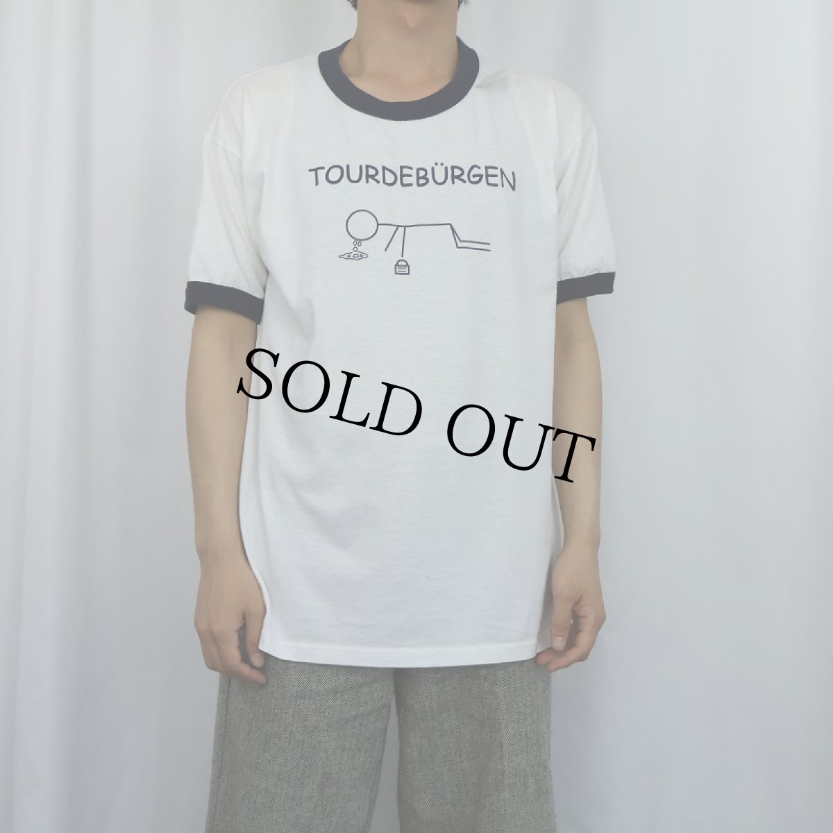 画像2: USA製 TOURDEBÜRGEN イラストプリント リンガーTシャツ L (2)