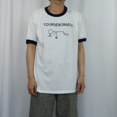 画像2: USA製 TOURDEBÜRGEN イラストプリント リンガーTシャツ L (2)
