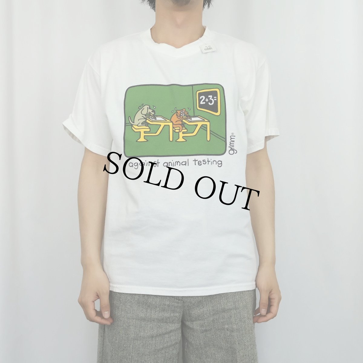 画像2: Grimm "against animal testing" シュールイラスト プリントTシャツ M (2)