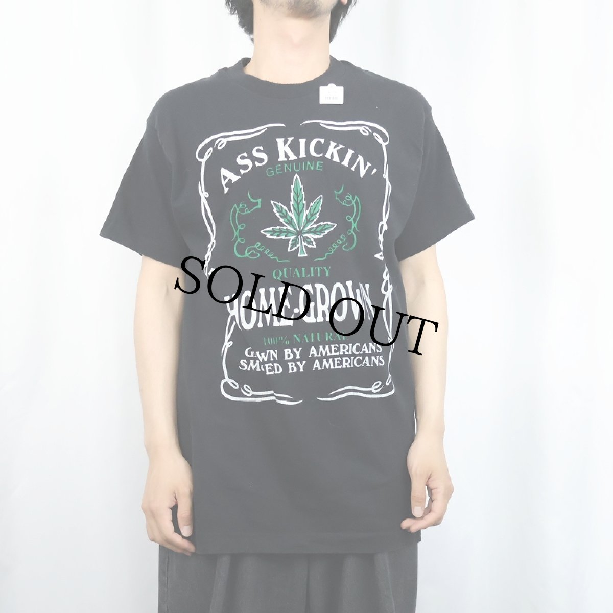 画像2: 90's ASS KICKIN' HOME-GROWN ガンジャ パロディプリントTシャツ BLACK L (2)