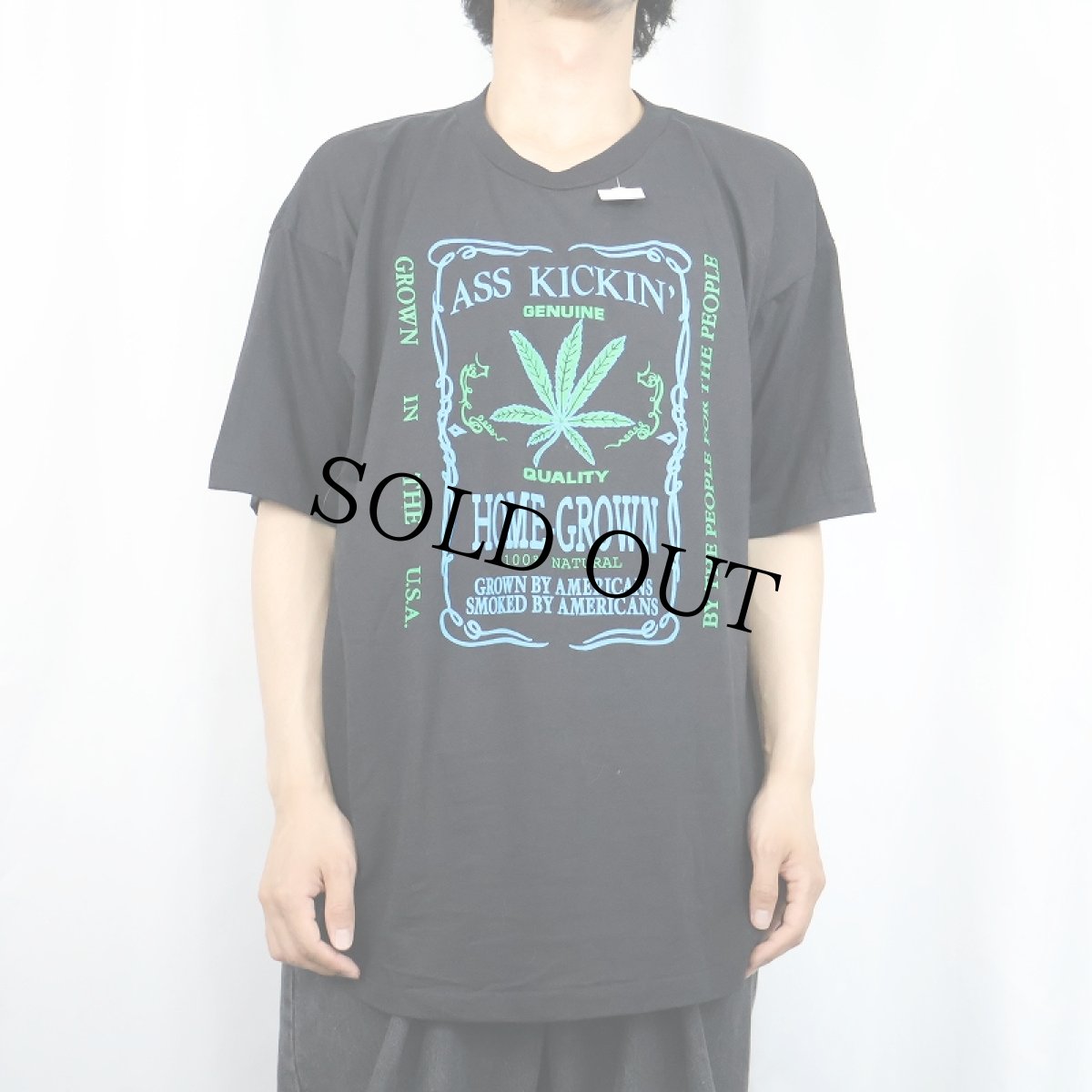 画像2: 90's USA製 ASS KICKIN' HOME-GROWN ガンジャ パロディプリントTシャツ BLACK XL (2)