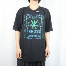 画像2: 90's USA製 ASS KICKIN' HOME-GROWN ガンジャ パロディプリントTシャツ BLACK XL (2)
