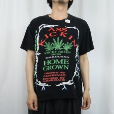 画像2: 90's ASS KICKIN' HOME-GROWN ガンジャ パロディプリントTシャツ BLACK (2)