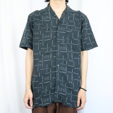 画像2: 総柄 オープンカラーシャツ DARK GREEN S (2)