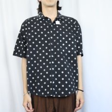 画像2: 90's FRANK USA製 ポルカドット柄 コットンオープンカラーシャツ BLACK M (2)