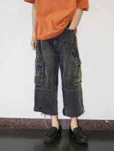 画像1: CASH ONLY ブラックデニム カーゴパンツ W20-34 (1)