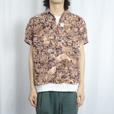 画像2: 50's SHAHEEN'S OF HONOLULU オールオーバーパターン コットンハワイアンシャツ S (2)