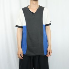 画像2: 80's NIKE USA製 "紺タグ" Vネック メッシュ切り替えプリントTシャツ L (2)