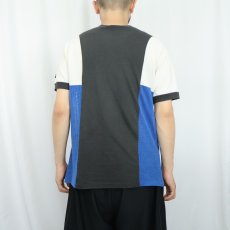 画像3: 80's NIKE USA製 "紺タグ" Vネック メッシュ切り替えプリントTシャツ L (3)