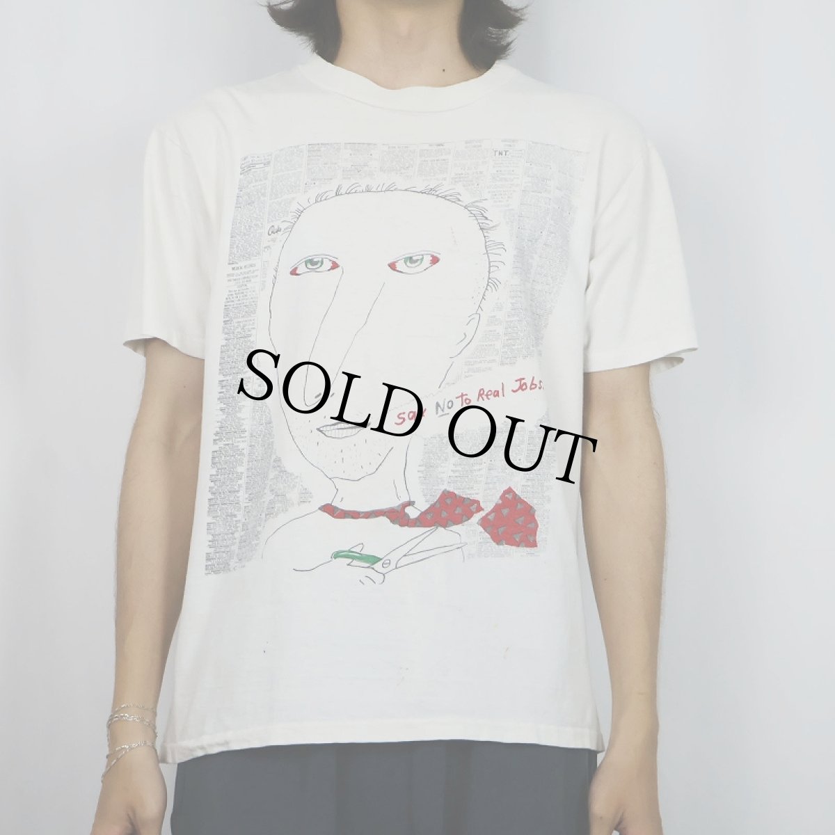 画像2: 90's Fred Babb USA製 "sax no to real jobs." アートプリントTシャツ L (2)