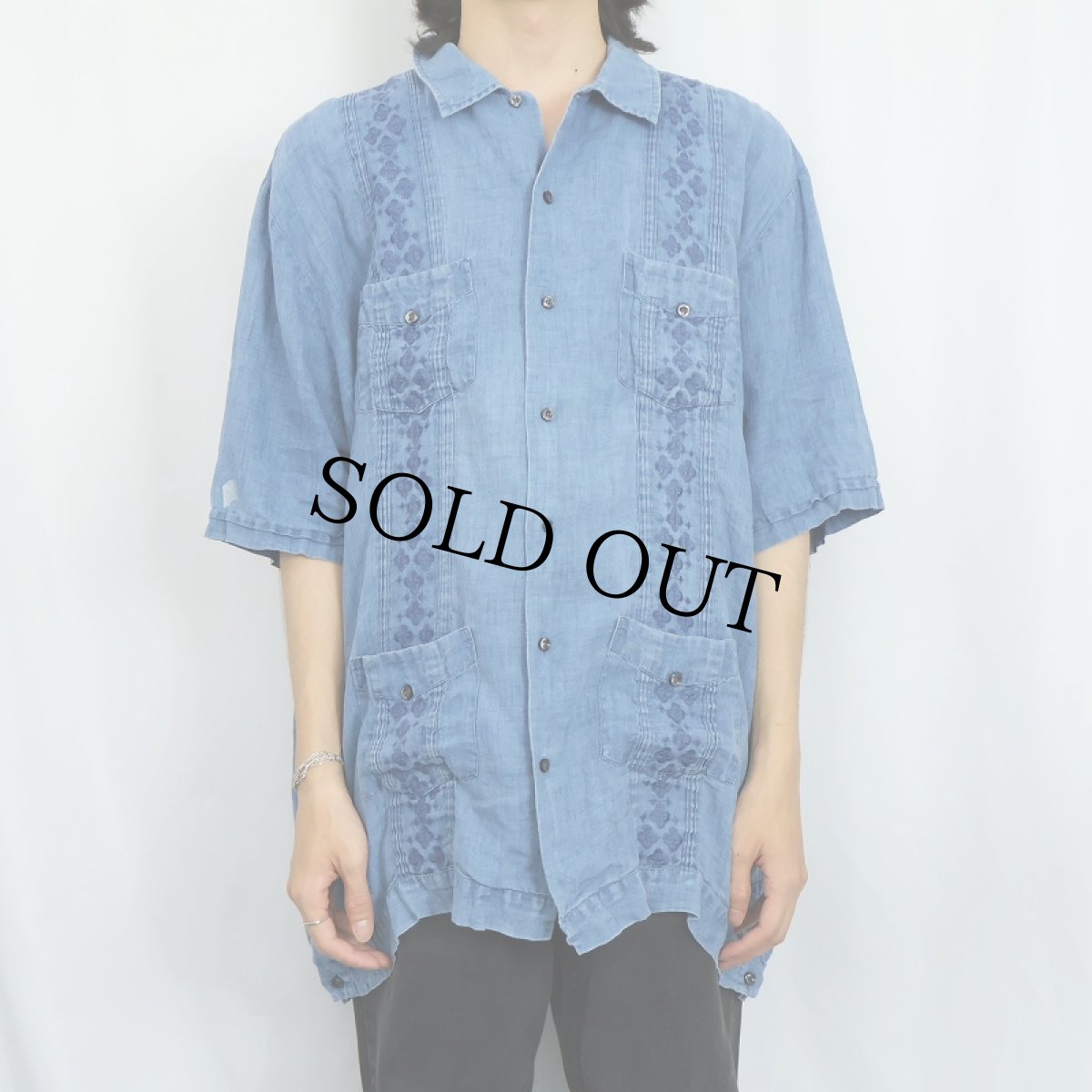 画像2: LANDS' END リネンキューバシャツ XL (2)