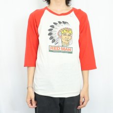 画像2: 80's RED MAN タバコブランド インディアンヘッド ラグランTシャツ (2)