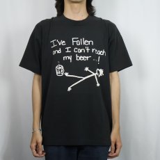 画像2: 80's USA製 "I've fallen and I can't reach my beer...!" ジョークプリントTシャツ BLACK XL (2)