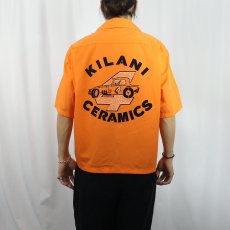 画像4: 60's Hale Niu "KILANI CREAMICS" フロッキープリント コットンボウリングシャツ L (4)