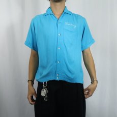 画像3: 60's NAT NAST "4U MOTEL" チェーン刺繍 レーヨンボウリングシャツ S (3)