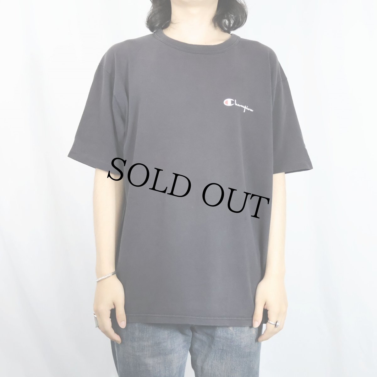 画像2: 90's Champion USA製 青刺繍タグ後期 ロゴプリントTシャツ BLACK L (2)
