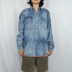 画像3: POLO Ralph Lauren 猫目ボタン デニムシャツ L (3)