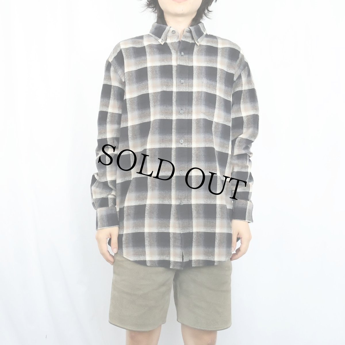 画像2: PENDLETON オンブレーチェック柄 ボタンダウン ライトネルシャツ L (2)