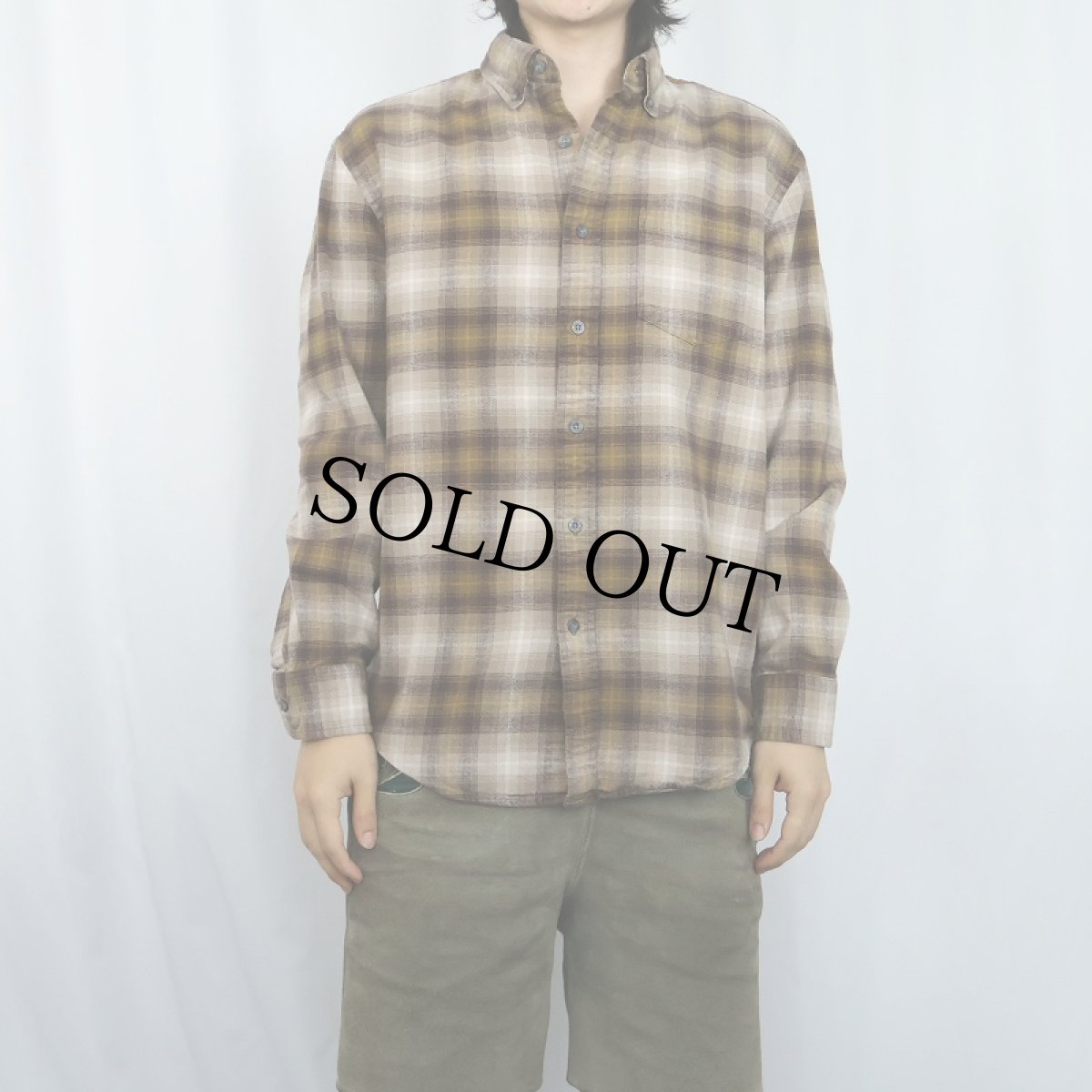 画像2: PENDLETON オンブレーチェック柄 ボタンダウン ライトネルシャツ M (2)