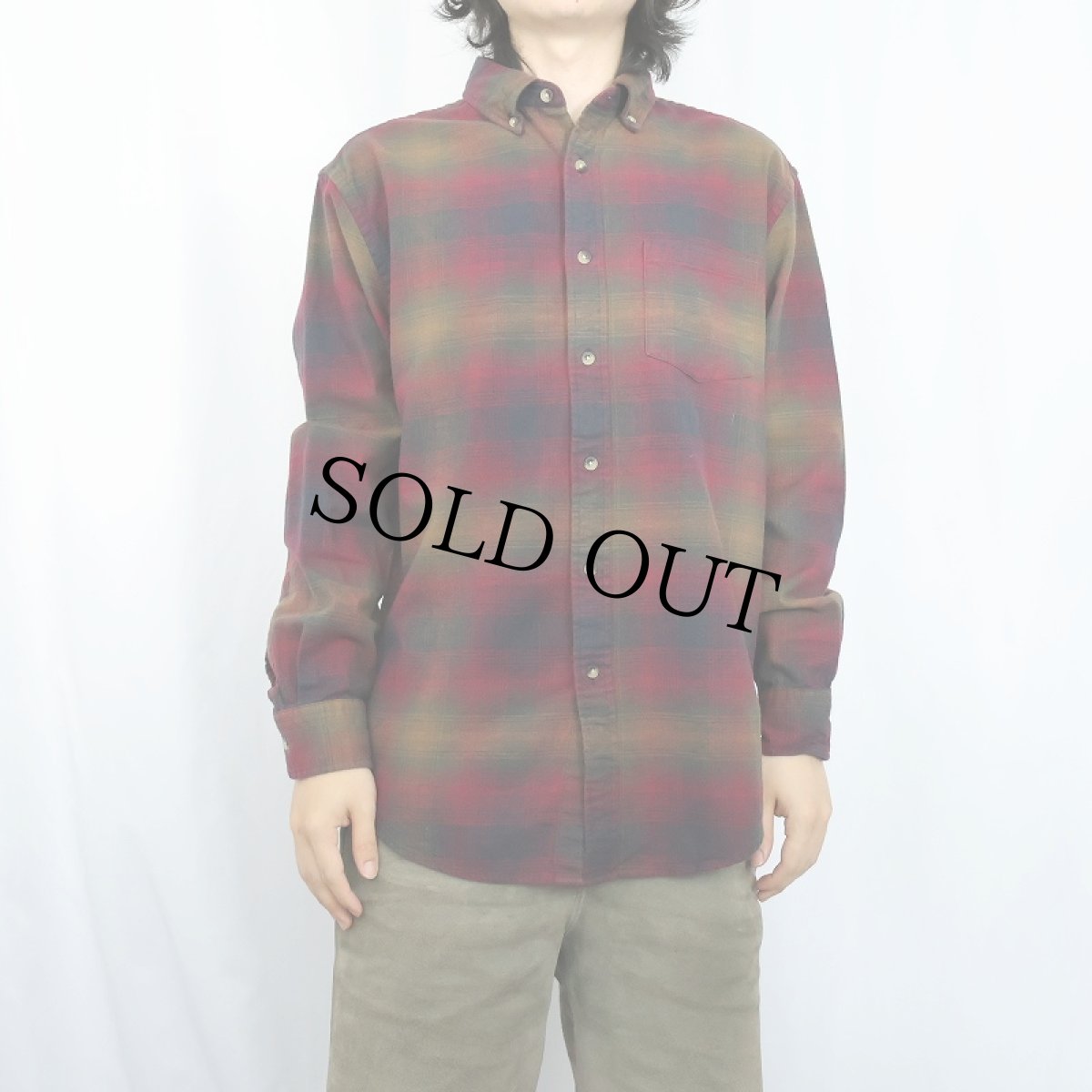 画像2: PENDLETON オンブレーチェック柄 ボタンダウン ライトネルシャツ M (2)