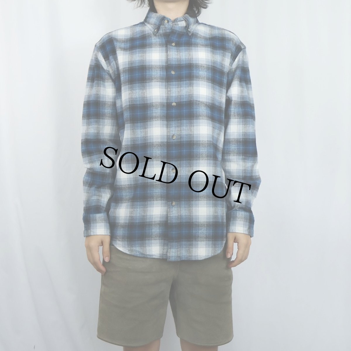 画像2: PENDLETON オンブレーチェック柄 ボタンダウン ライトネルシャツ L (2)