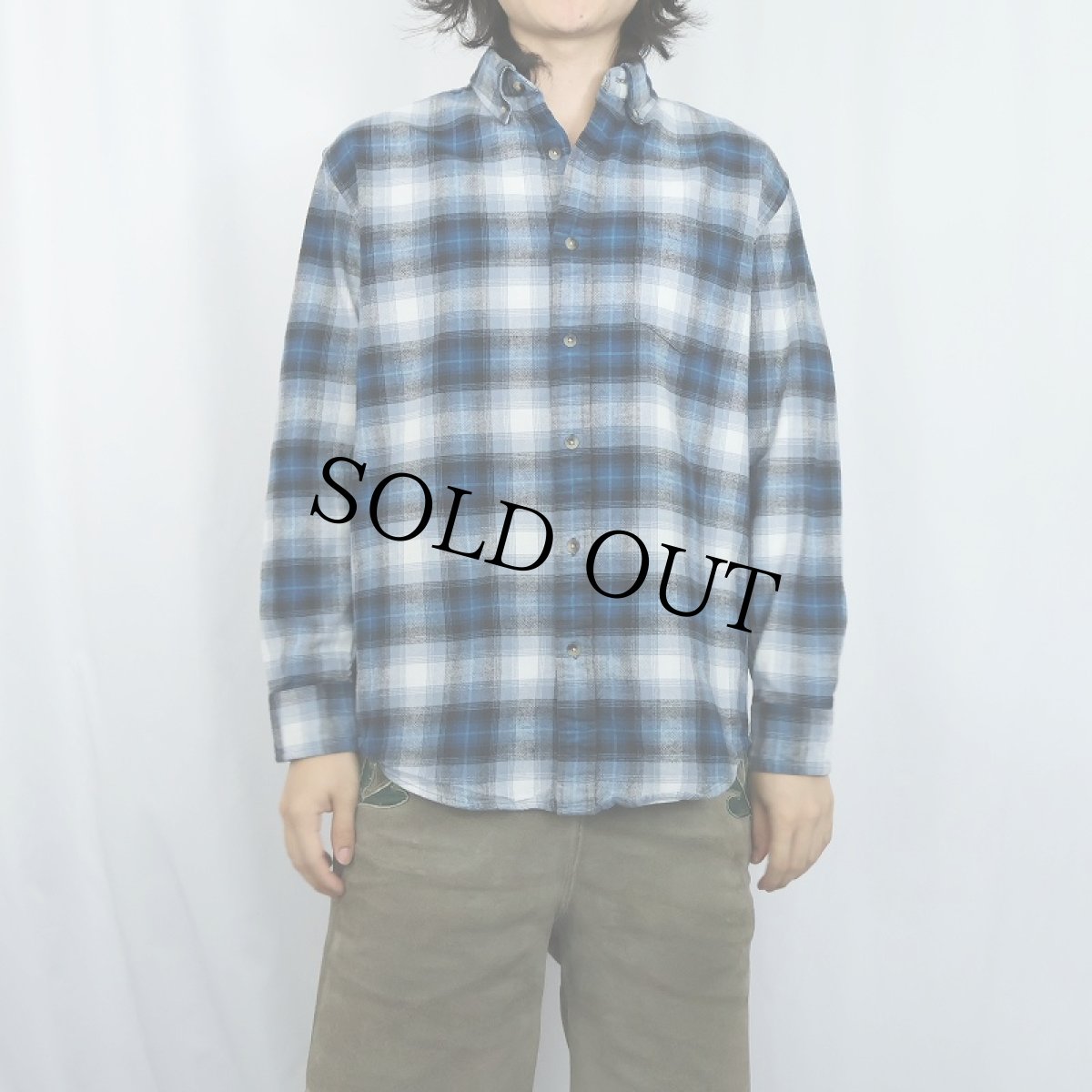画像2: PENDLETON オンブレーチェック柄 ボタンダウン ライトネルシャツ M (2)
