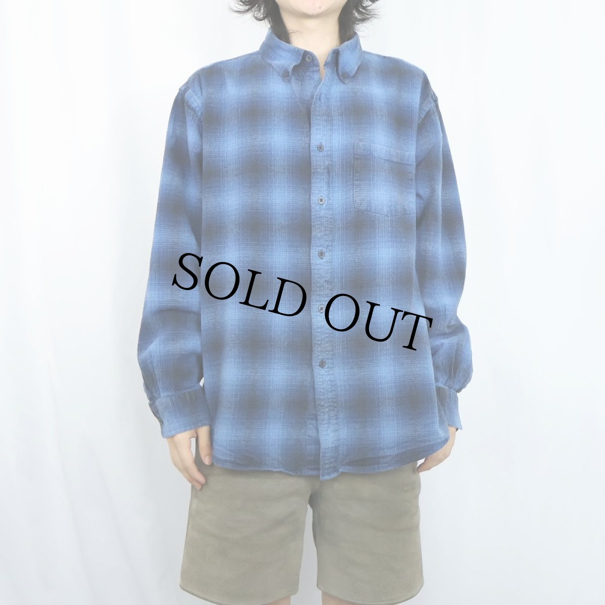 画像2: PENDLETON オンブレーチェック柄 ボタンダウン ライトネルシャツ XL (2)