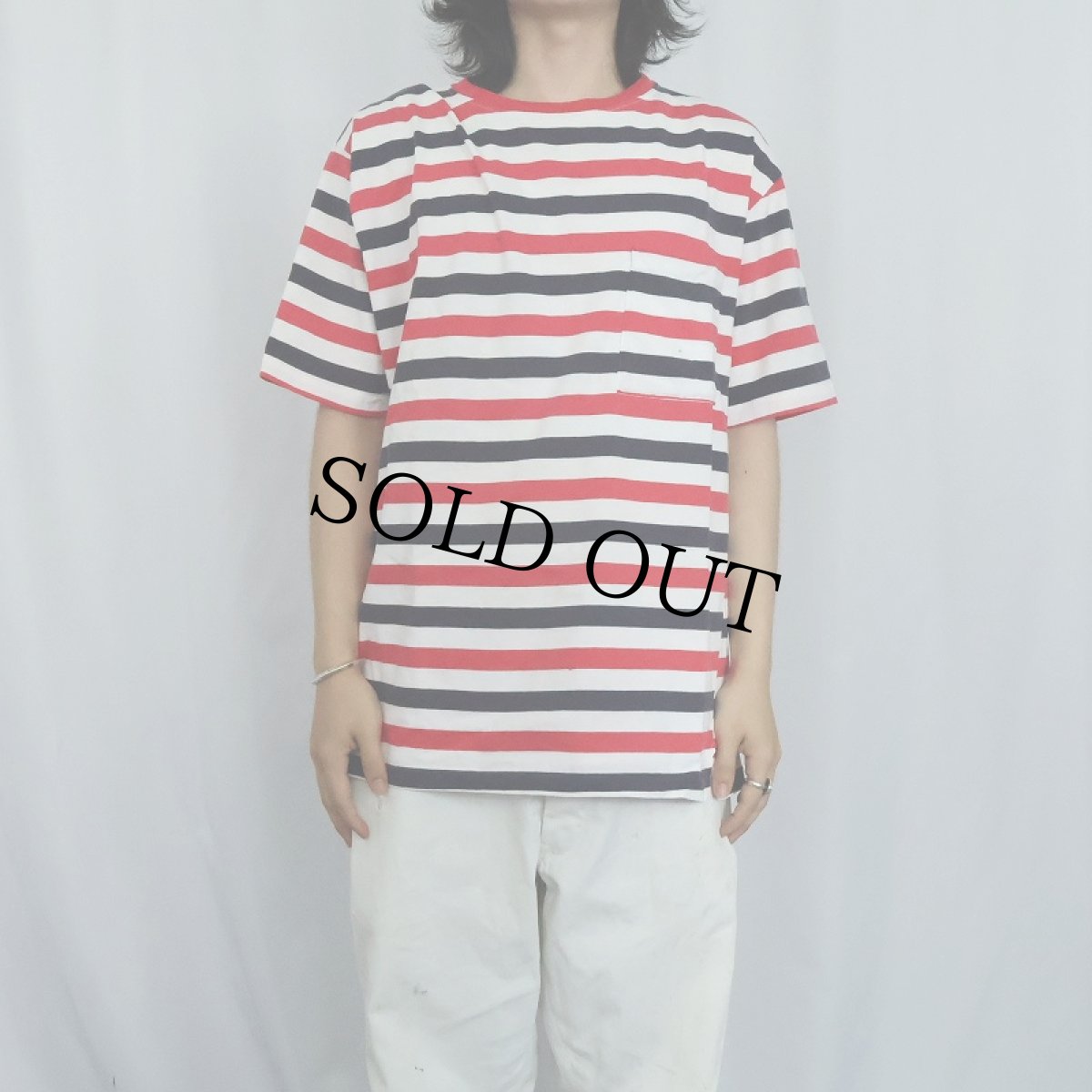 画像2: 80〜90's Eddie Bauer ボーダー柄 ポケットTシャツ (2)
