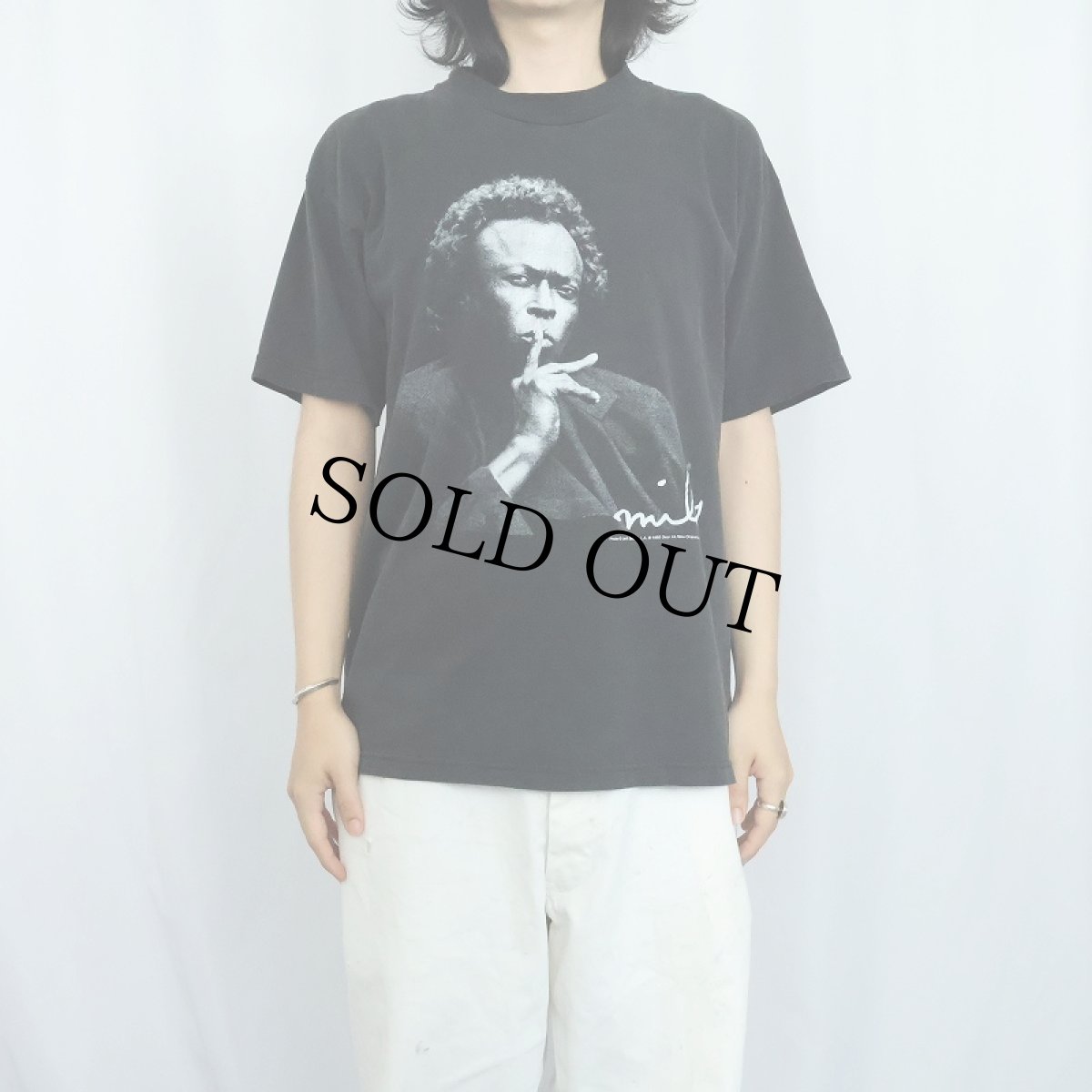 画像2: 90's Miles Davis USA製 ジャズミュージシャンプリントTシャツ BLACK L (2)