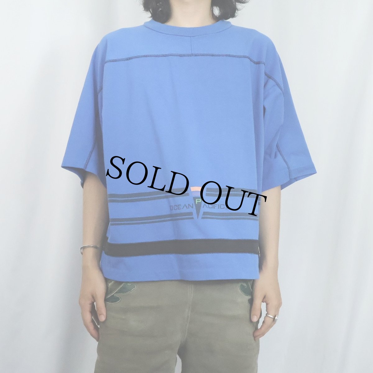 画像2: 90's Ocean Pacific ボーダー柄 プリントTシャツ (2)