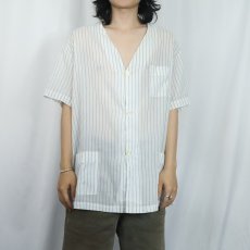 画像2: 60〜70's DOR FEL ストライプ柄 ノーカラー コットンパジャマシャツ (2)
