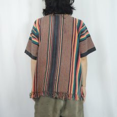 画像3: マルチストライプ柄 フリンジ付き スキッパーシャツ (3)