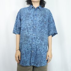 画像2: 90's Eddie Bauer 総柄 コットン×リネンシャツ M (2)
