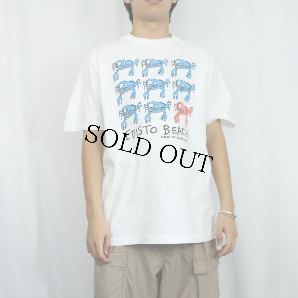 画像2: 90's USA製 "Edisto Beach" カニ イラストプリントTシャツ XL (2)