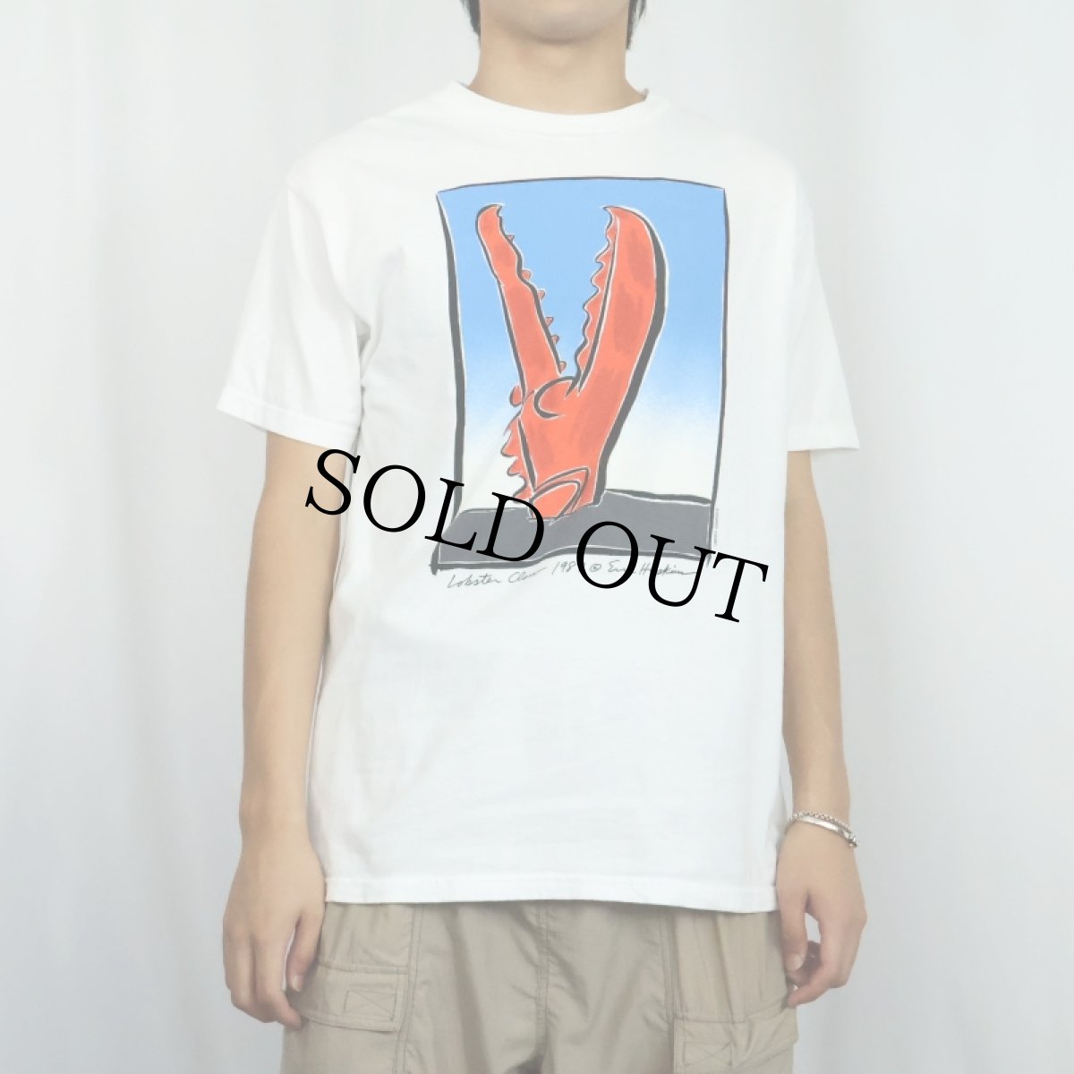 画像2: 90's Eric Hopkins USA製 "Lobster Claw" アートプリントTシャツ M (2)