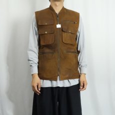 画像2: 80's BANANA REPUBLIC 内キルティング レザーハンティングベスト S (2)