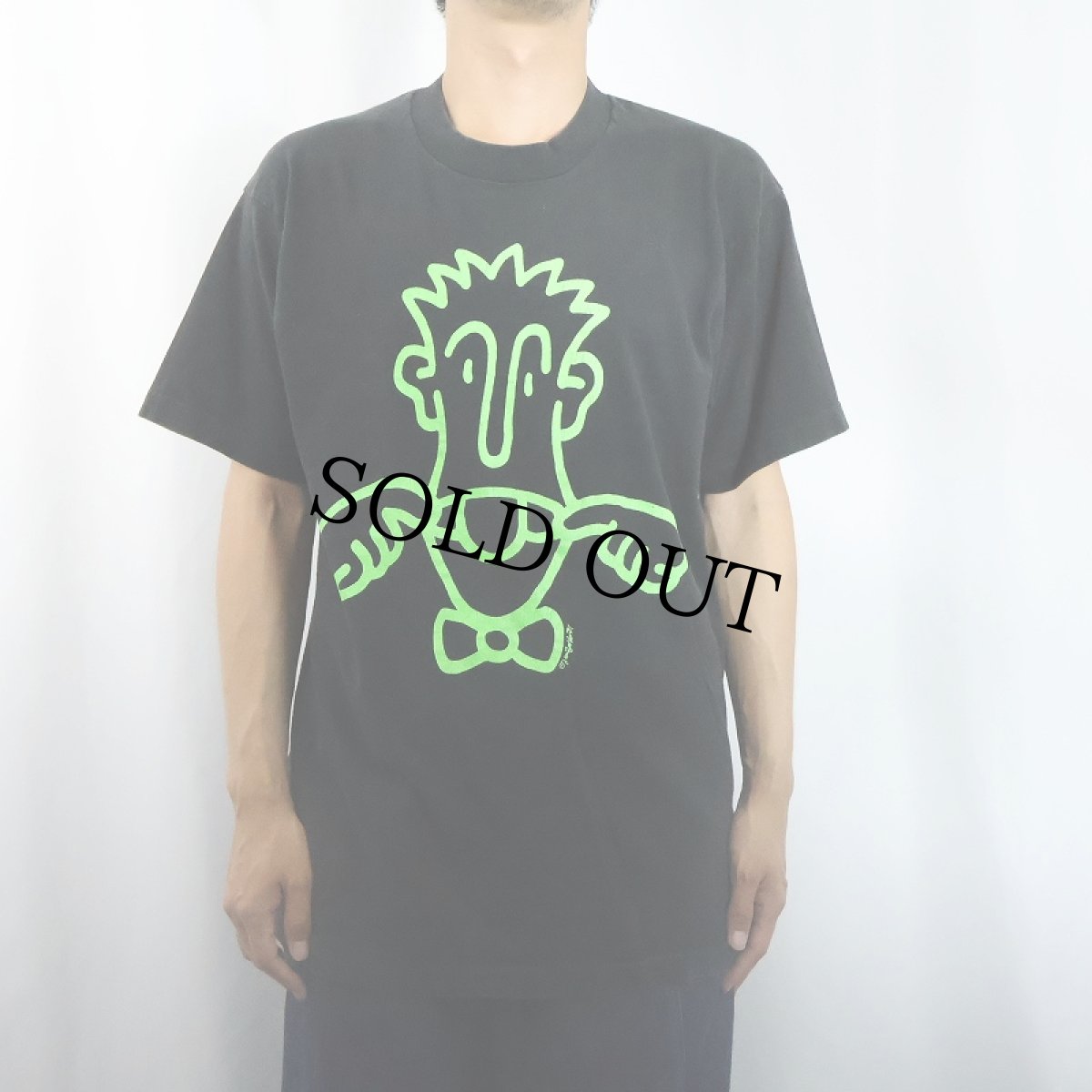 画像2: 90's USA製 イラストプリントTシャツ BLACK L (2)