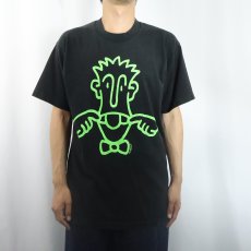 画像2: 90's USA製 イラストプリントTシャツ BLACK L (2)