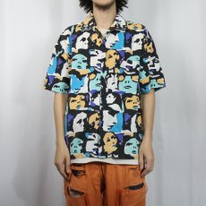 画像2: 2000's USA製 Alexander Henry "In Crowd Faces" コットンオープンカラーシャツ L (2)