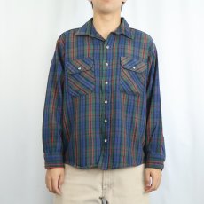 画像2: FIVE BROTHER チェック柄 ヘビーネルシャツ L (2)