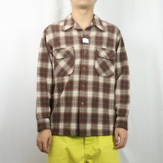 画像2: 70's PENDLETON USA製 オンブレーチェック柄 ウールオープンカラーシャツ L (2)