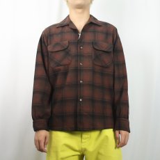 画像2: 50's PENDLETON オンブレーチェック柄 ウールオープンカラーシャツ M (2)